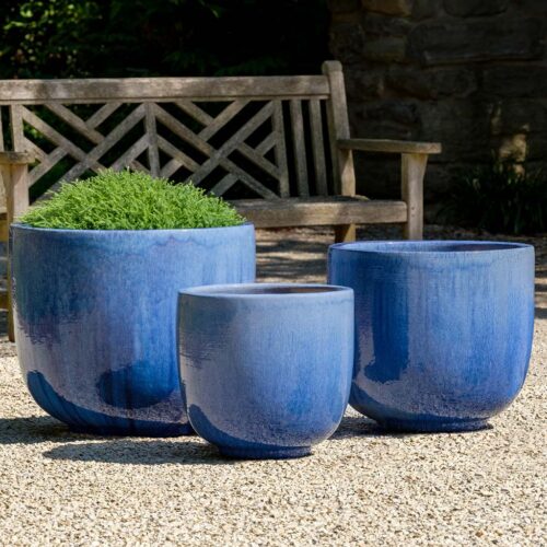 Mara Planter Set (terracotta In Marrakesh Blue Glaze)