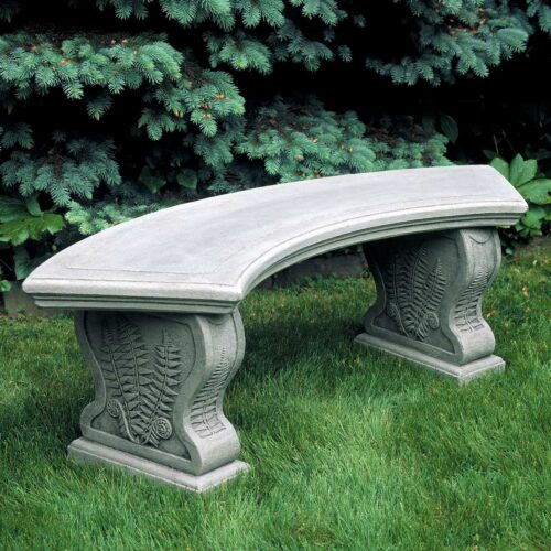 Curved Woodland Ferns Bench (material: Cast Stone Finish: Greystone)