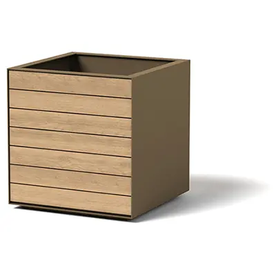 Facade Cube Slat (oak) A6006 Architectural Light Bronze cladded planters