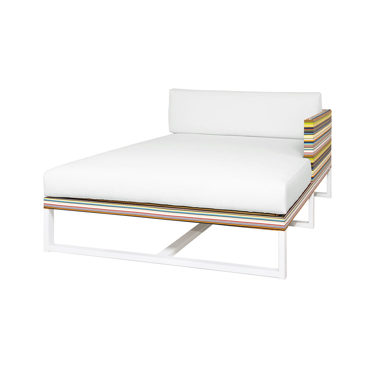 Stripe Left Hand Chaise Powder Coated Aluminum (white), Twitchell Stripes Textilene (green Barcode), Sunbrella Canvas (white)