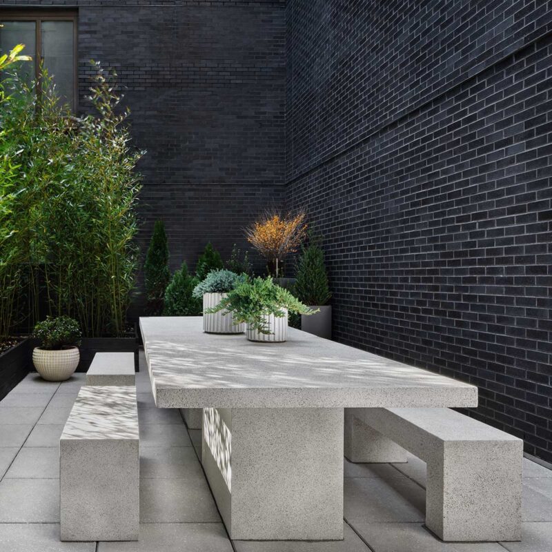 Slab Table With Aspen Benches (fiberglass Resin And Aggregate In Natural Stone Finish)