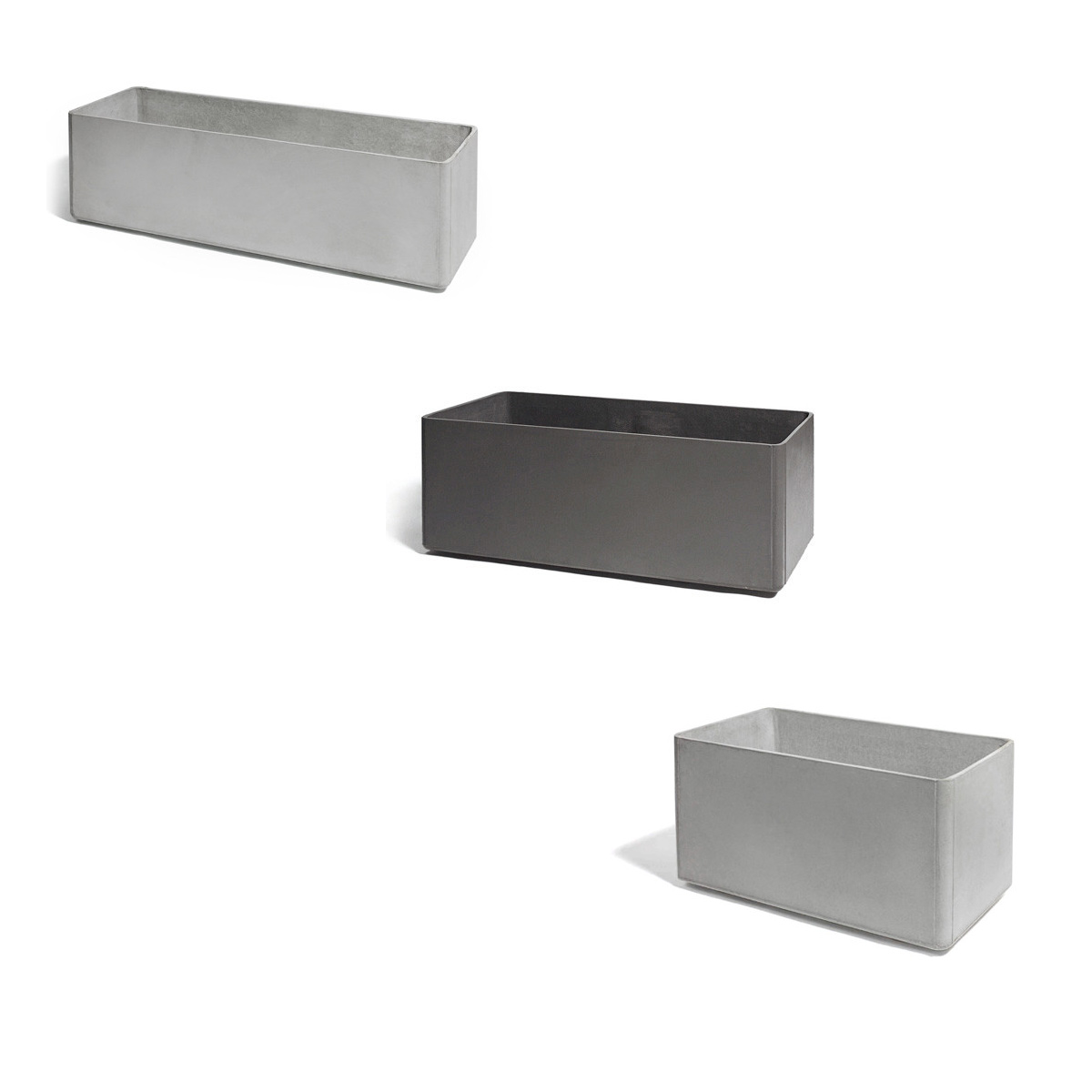 Delta Rectangular Containers 39x12, 39x18 And 39x22 Material: Fiber Cement Finish: Grey And Anthracite