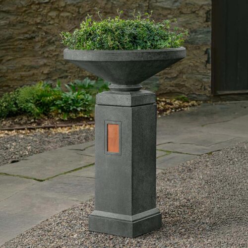Gimlet Urn with Copper Plate Pedestal (Cast Stone in English Lead)