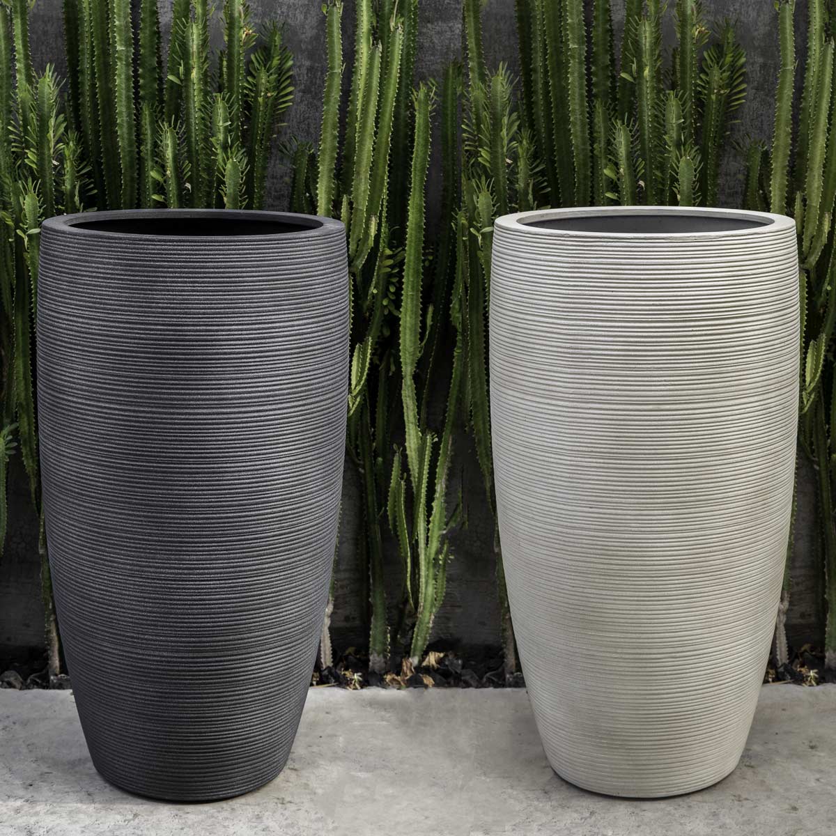 Glenmoore Planters (fiberglass In Ribbed Lead And Ivory Finishes)
