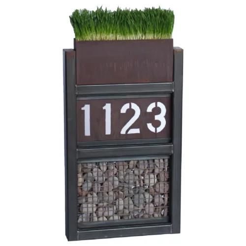 Hedge Address Sign 1 pebble metal address sign aluminum steel numbers