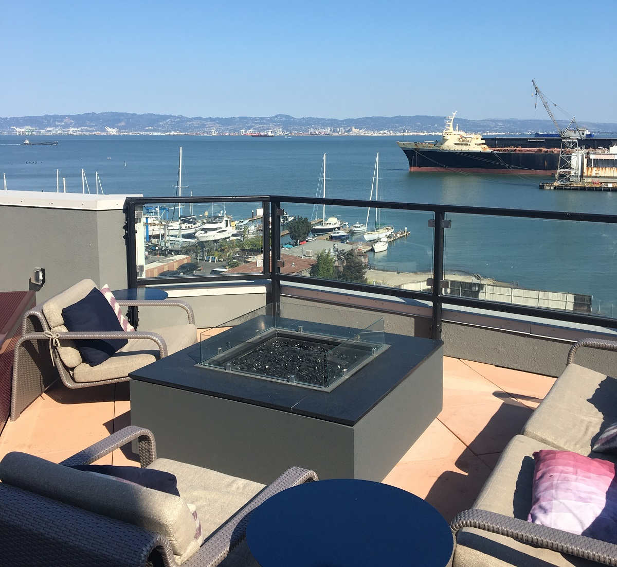 Block Firepit with a view of the san francisco bay
