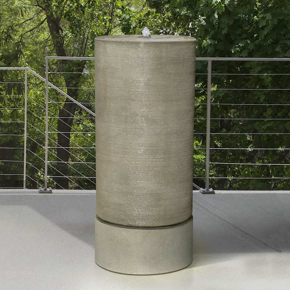 Tall Cylinder Fountain (gfrc In Verde Finish)