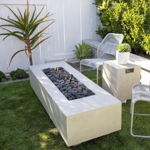 Tavola 72 Narrow Fire Table With Sausalito Propane Enclosure (gfrc In Ultra White)