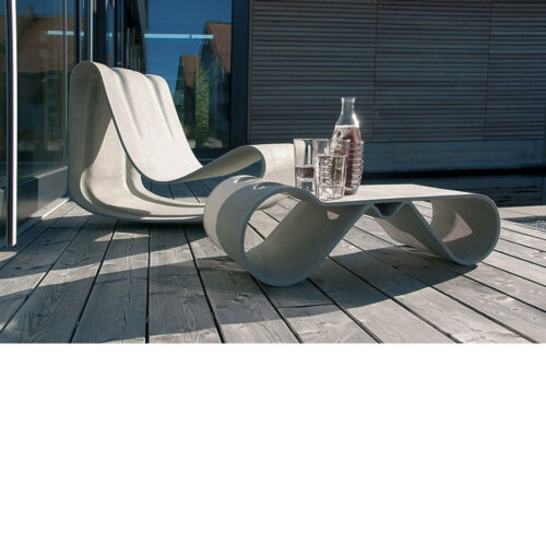 Willy Guhl Table And Chair (fiber Cement In Gray Finish)